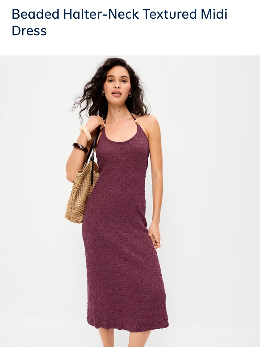 Old Navy Plum Beaded Halter-Neck Midi Dress